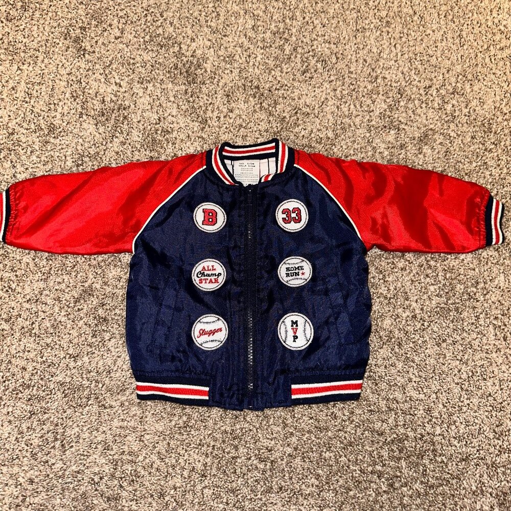 VINTAGE 1980s 90s Toddler Nylon Baseball Jacket Coat red & blue 6/9 Months 6-9